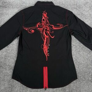 Cruel Shirt Women's Small Black Pearl Snap Long Sleeve Studded Zip Western Rodeo